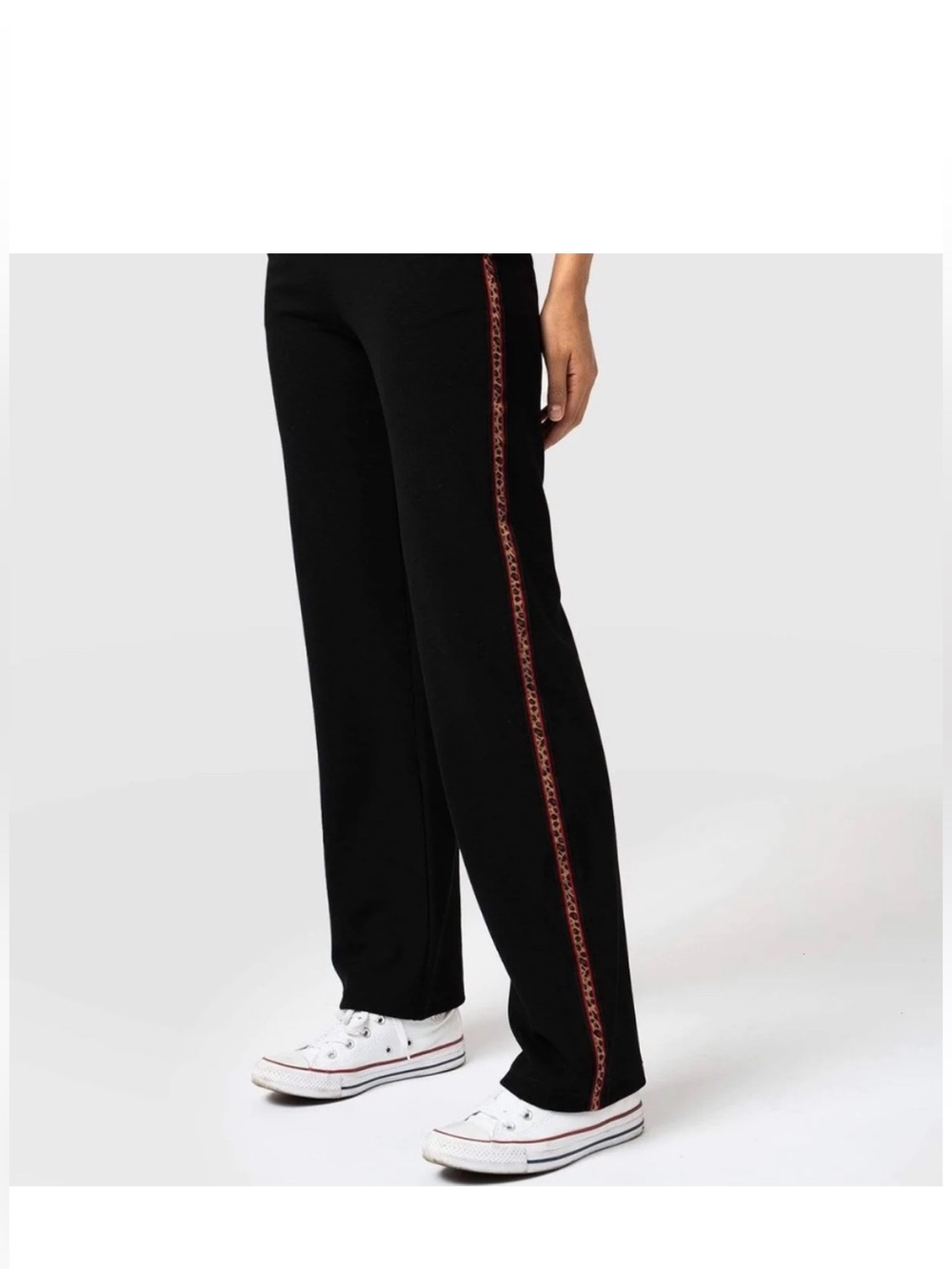 Saint+Sofia Women’s Sz 14 Black Straight Leg Stretch Pant with Leopard Trim